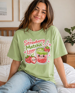 Strawberry Matcha Shirt, Cute Kawaii Drink Tee, Matcha Lover Comfort Colors T-Shirt, Strawberry Gift