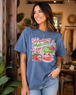Strawberry Matcha Shirt, Cute Kawaii Drink Tee, Matcha Lover Comfort Colors T-Shirt, Strawberry Gift