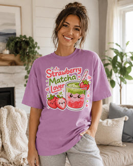 Strawberry Matcha Shirt, Cute Kawaii Drink Tee, Matcha Lover Comfort Colors T-Shirt, Strawberry Gift
