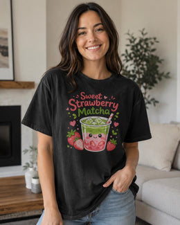 Sweet Strawberry Matcha Shirt, Cute Kawaii Drink Tee, Matcha Lover Comfort Colors T-Shirt, Cafe Gift