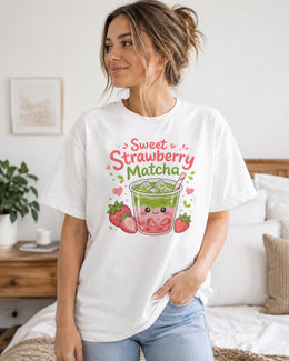 Sweet Strawberry Matcha Shirt, Cute Kawaii Drink Tee, Matcha Lover Comfort Colors T-Shirt, Cafe Gift