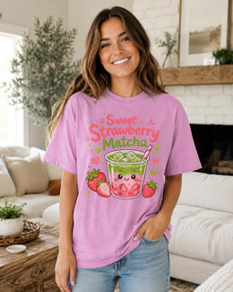 Sweet Strawberry Matcha Shirt, Cute Kawaii Drink Tee, Matcha Lover Comfort Colors T-Shirt, Cafe Gift