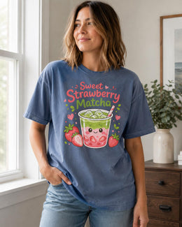 Sweet Strawberry Matcha Shirt, Cute Kawaii Drink Tee, Matcha Lover Comfort Colors T-Shirt, Cafe Gift