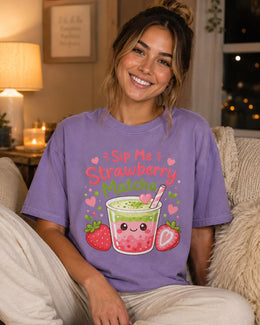Sip Me Strawberry Matcha Shirt, Cute Kawaii Drink Tee, Matcha Lover Comfort Colors T-Shirt, Cafe Gift