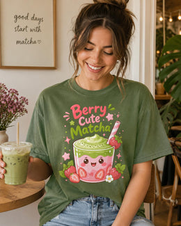 Berry Cute Matcha Shirt, Cute Strawberry Matcha Tee, Kawaii Comfort Colors T-Shirt, Cafe Lover Gift