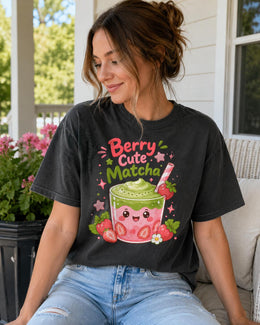 Berry Cute Matcha Shirt, Cute Strawberry Matcha Tee, Kawaii Comfort Colors T-Shirt, Cafe Lover Gift