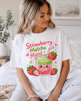 Strawberry Matcha Mood Shirt, Cute Kawaii Drink Tee, Matcha Lover Comfort Colors T-Shirt, Cafe Gift