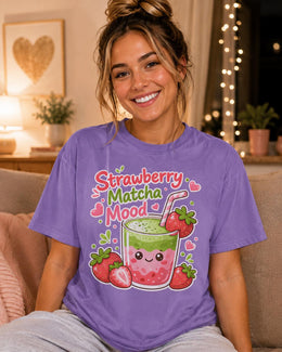 Strawberry Matcha Mood Shirt, Cute Kawaii Drink Tee, Matcha Lover Comfort Colors T-Shirt, Cafe Gift