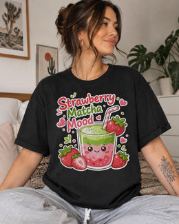 Strawberry Matcha Mood Shirt, Cute Kawaii Drink Tee, Matcha Lover Comfort Colors T-Shirt, Cafe Gift