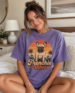 Frenchie Vibes Shirt, French Bulldog Retro Beach Tee, Comfort Colors T-Shirt, Frenchie Lover Gift