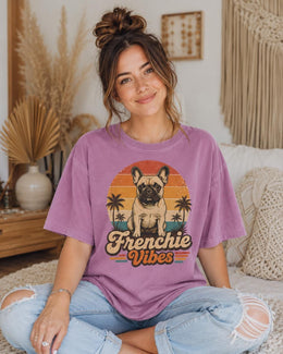 Frenchie Vibes Shirt, French Bulldog Retro Beach Tee, Comfort Colors T-Shirt, Frenchie Lover Gift