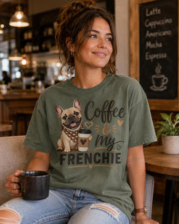 Coffee And My Frenchie Shirt, French Bulldog Coffee Tee, Comfort Colors T-Shirt, Dog Mom Gift