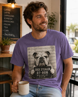Sock Stealer Bulldog Shirt, Funny Dog Mugshot Tee, Cute Pet Comfort Colors T-Shirt, Bulldog Lover Gift