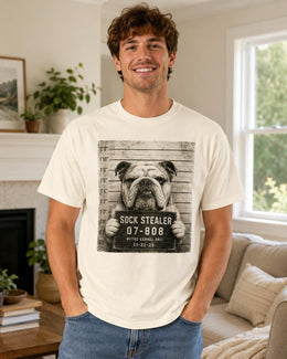 Sock Stealer Bulldog Shirt, Funny Dog Mugshot Tee, Cute Pet Comfort Colors T-Shirt, Bulldog Lover Gift