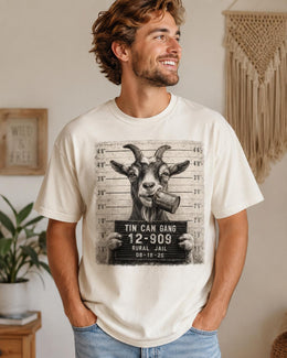 Tin Can Gang Goat Shirt, Funny Goat Mugshot Tee, Cute Farm Animal Comfort Colors T-Shirt, Goat Lover Gift