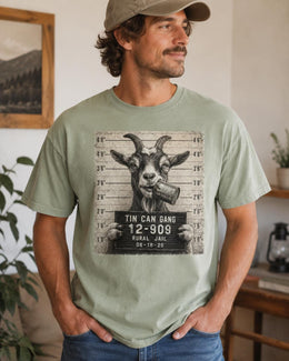 Tin Can Gang Goat Shirt, Funny Goat Mugshot Tee, Cute Farm Animal Comfort Colors T-Shirt, Goat Lover Gift
