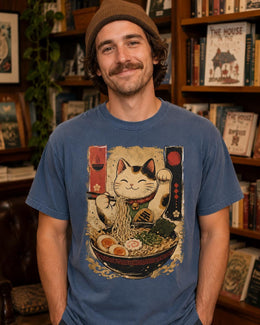 Lucky Cat Ramen Shirt, Maneki Neko Noodle Tee, Japanese Foodie Comfort Colors T-Shirt, Cute Cat Lover Gift