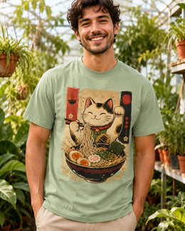 Lucky Cat Ramen Shirt, Maneki Neko Noodle Tee, Japanese Foodie Comfort Colors T-Shirt, Cute Cat Lover Gift