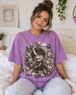 Spooky Oni Warrior Shirt, Creepy Cute Samurai Tee, Dark Fantasy Comfort Colors T-Shirt, Anime Halloween Gift