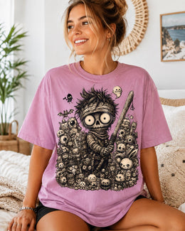 Spooky Mummy Warrior Shirt, Halloween Skeleton Samurai Tee, Dark Fantasy Comfort Colors T-Shirt, Anime Lover Gift