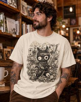 Spooky Cat Samurai Shirt, Halloween Ninja Cat Tee, Creepy Cute Comfort Colors T-Shirt, Anime Cat Lover Gift