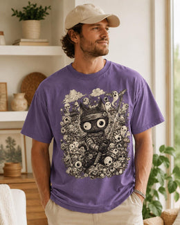 Spooky Cat Samurai Shirt, Halloween Ninja Cat Tee, Creepy Cute Comfort Colors T-Shirt, Anime Cat Lover Gift