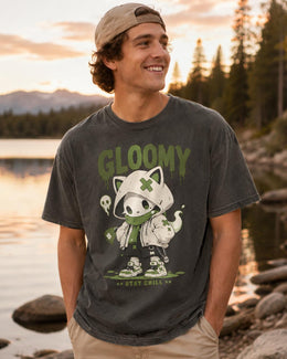 Gloomy Skeleton Cat Shirt, Creepy Cute Anime Hoodie Tee, Goth Comfort Colors T-Shirt, Spooky Cat Lover Gift