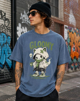 Gloomy Skeleton Cat Shirt, Creepy Cute Anime Hoodie Tee, Goth Comfort Colors T-Shirt, Spooky Cat Lover Gift