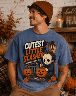 Cutest Little Slasher Shirt, Kawaii Horror Club Halloween Comfort Colors T-Shirt, Pumpkin Tee