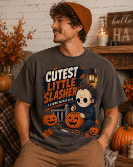 Cutest Little Slasher Shirt, Kawaii Horror Club Halloween Comfort Colors T-Shirt, Pumpkin Tee