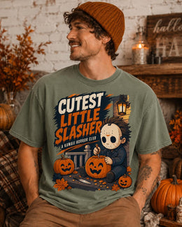 Cutest Little Slasher Shirt, Kawaii Horror Club Halloween Comfort Colors T-Shirt, Pumpkin Tee