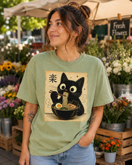 Black Cat Ramen Shirt, Cute Kawaii Noodle Tee, Japanese Food Comfort Colors T-Shirt, Ramen Cat Lover Gift