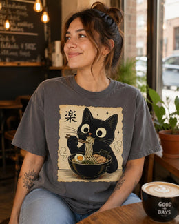 Black Cat Ramen Shirt, Cute Kawaii Noodle Tee, Japanese Food Comfort Colors T-Shirt, Ramen Cat Lover Gift