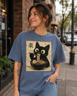 Black Cat Ramen Shirt, Cute Kawaii Noodle Tee, Japanese Food Comfort Colors T-Shirt, Ramen Cat Lover Gift