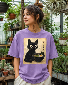 Black Cat Ramen Shirt, Cute Kawaii Noodle Tee, Japanese Food Comfort Colors T-Shirt, Ramen Lover Gift