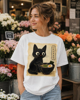 Black Cat Ramen Shirt, Cute Kawaii Noodle Tee, Japanese Food Comfort Colors T-Shirt, Ramen Lover Gift