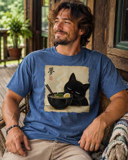 Sleepy Ramen Cat Shirt, Cute Black Cat Noodle Tee, Japanese Food Comfort Colors T-Shirt, Kawaii Cat Lover Gift