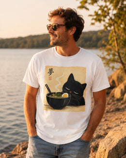 Sleepy Ramen Cat Shirt, Cute Black Cat Noodle Tee, Japanese Food Comfort Colors T-Shirt, Kawaii Cat Lover Gift