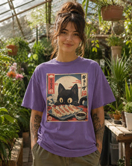 Gyoza Cat Shirt, Cute Black Cat Dumpling Tee, Japanese Food Comfort Colors T-Shirt, Kawaii Cat Lover Gift
