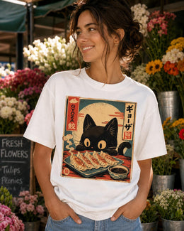 Gyoza Cat Shirt, Cute Black Cat Dumpling Tee, Japanese Food Comfort Colors T-Shirt, Kawaii Cat Lover Gift