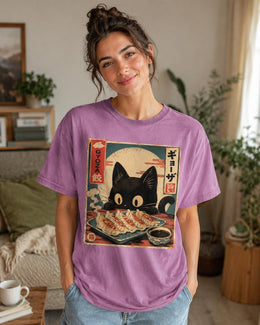 Gyoza Cat Shirt, Cute Black Cat Dumpling Tee, Japanese Food Comfort Colors T-Shirt, Kawaii Cat Lover Gift