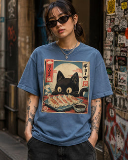 Gyoza Cat Shirt, Cute Black Cat Dumpling Tee, Japanese Food Comfort Colors T-Shirt, Kawaii Cat Lover Gift