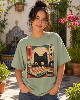 Gyoza Cat Shirt, Cute Black Cat Dumpling Tee, Japanese Food Comfort Colors T-Shirt, Kawaii Cat Lover Gift