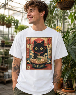 Lucky Ramen Cat Shirt, Cute Black Cat Noodle Tee, Japanese Food Comfort Colors T-Shirt, Kawaii Cat Lover Gift