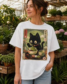 Matcha Cat Shirt, Cute Black Cat Japanese Dessert Tee, Kawaii Comfort Colors T-Shirt, Green Tea Lover Gift