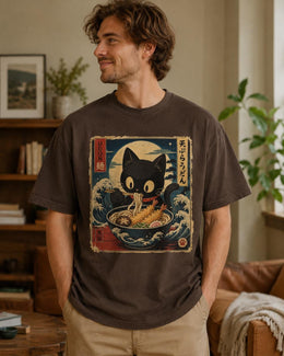Udon Cat Shirt, Cute Black Cat Japanese Noodle Tee, Kawaii Comfort Colors T-Shirt, Foodie Cat Lover Gift