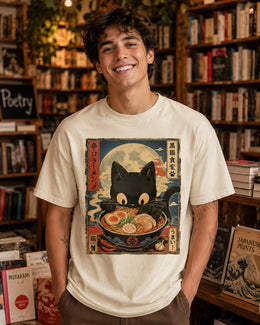 Spicy Ramen Cat Shirt, Cute Black Cat Noodle Tee, Japanese Food Comfort Colors T-Shirt, Kawaii Cat Lover Gift