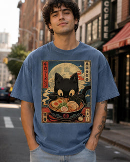 Spicy Ramen Cat Shirt, Cute Black Cat Noodle Tee, Japanese Food Comfort Colors T-Shirt, Kawaii Cat Lover Gift