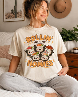 Rollin With My Homies Sushi Shirt, Cute Kawaii Sushi Tee, Japanese Food Comfort Colors T-Shirt, Foodie Gift
