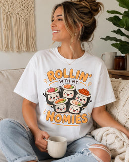 Rollin With My Homies Sushi Shirt, Cute Kawaii Sushi Tee, Japanese Food Comfort Colors T-Shirt, Foodie Gift